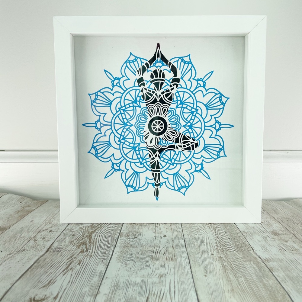 Yoga Tree Pose Sign in White Shadowbox